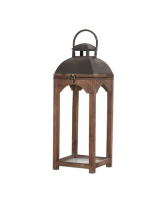 Set of 2 Whiskey Brown Farmhouse Modern Wood/Metal Lanterns