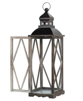 Set of 2&nbsp; Black Farmhouse Wooden Lanterns With Diamond Window Frame