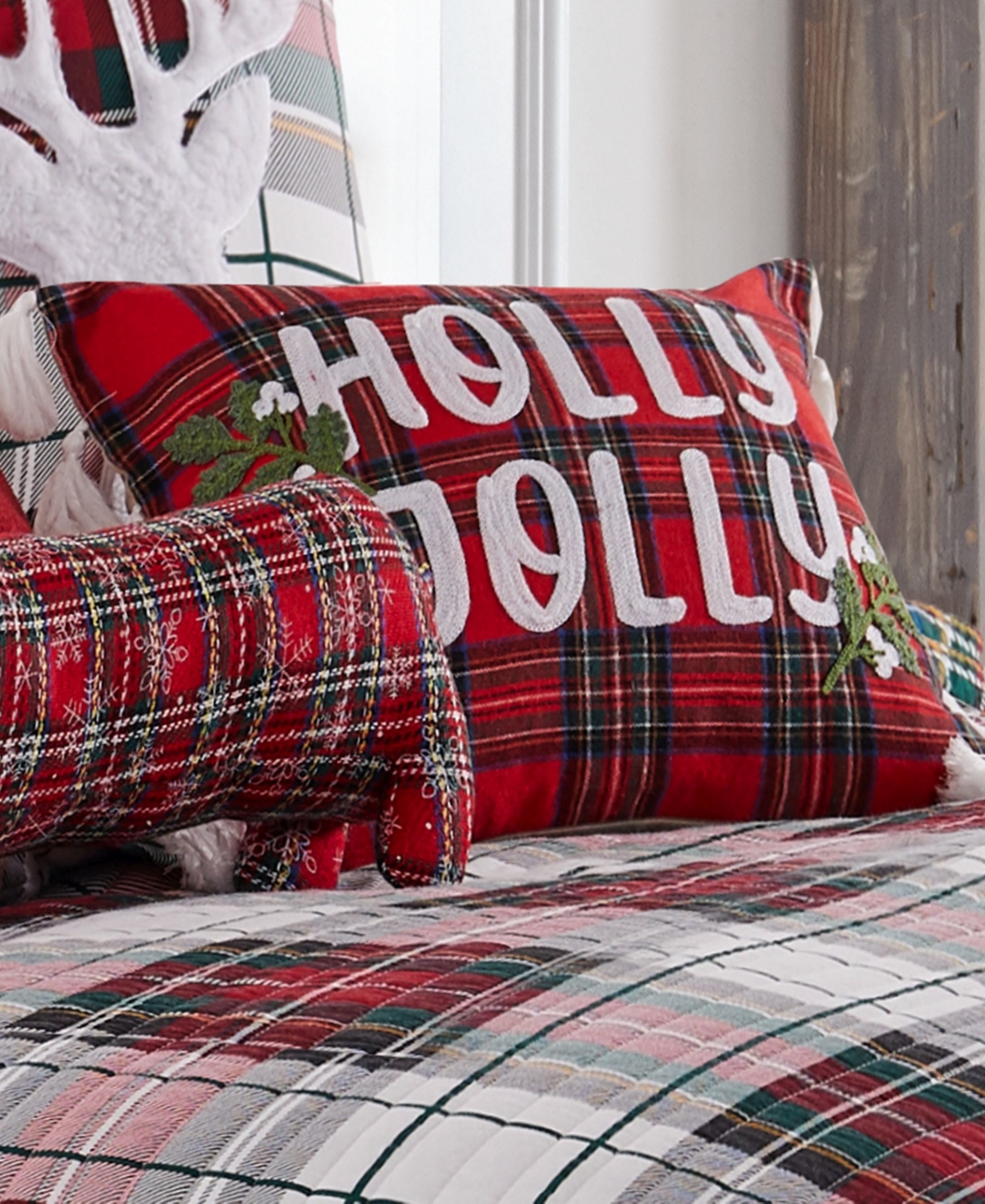 Levtex Spencer Red Plaid Holly Jolly Tassel Decorative Pillow, 14" X 18" In Red