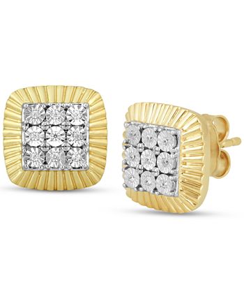Macy's - Men's Diamond Square Cluster Stud Earrings (1/20 ct. t.w.) in 18k Gold-Plated Sterling Silver