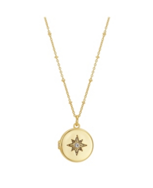 image of Fine Silver Plated Round Star Locket Pendant Necklace in Gold, 16