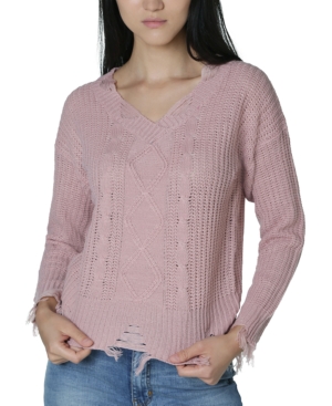 image of No Comment Juniors- Destructed Cable-Detailed Sweater