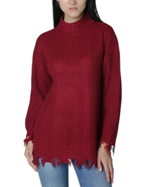 image of No Comment Juniors- Destructed Mock-Neck Tunic Sweater