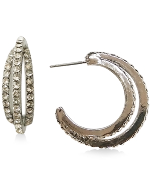 image of Inc Silver-Tone Small Pave Triple-Row C-Hoop Earrings, 1.01