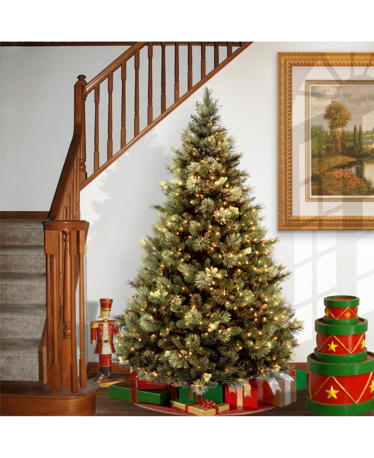 National Tree Company 7' Carolina Pine Hinged Tree with 700 Clear Lights