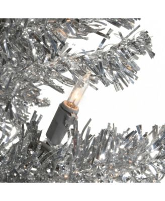 National Tree Company National Tree 4 ft. Silver Tinsel Tree with Clear Lights