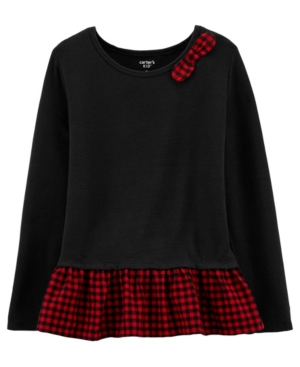 image of Carter-s Big Girl Plaid Peplum Jersey Top