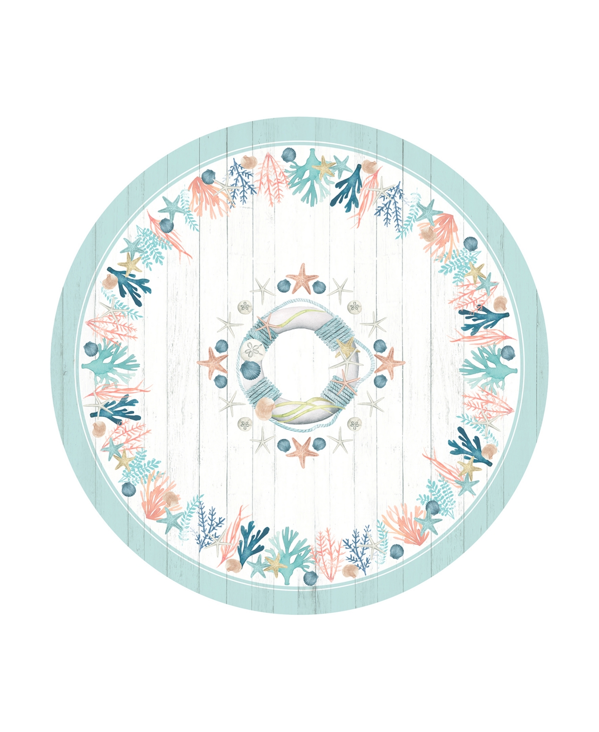 Laural Home Coastal Reef 70 Round Tablecloth - Blue Coral And Shiplap