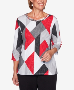 Alfred Dunner Petite Knightsbridge Station Diamond-Print Top