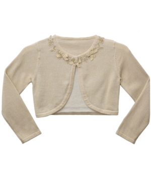 image of Bonnie Jean Little Girl Long Sleeve Lurex Fly Away Cardigan with Venise Trim