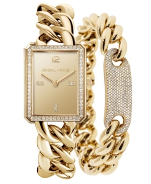 image of Women-s Kendall + Kylie Gold Tone Chunky Chain with Rectangle Face Stainless Steel Strap Analog Watch Matching Bracelet Set 40mm