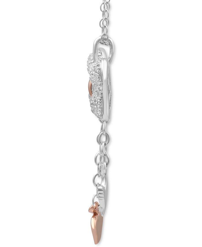 Enchanted Disney Fine Jewelry - Diamond Snow White Bow Pendant Necklace (1/5 ct. t.w.) in Sterling Silver & 10k Rose Gold