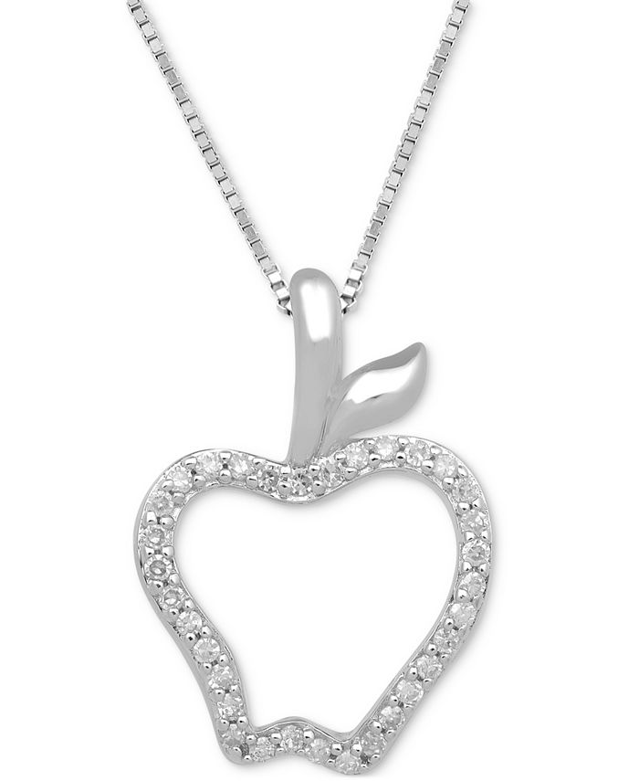 Enchanted Disney Fine Jewelry - Diamond Apple Pendant Necklace (1/10 ct. t.w.) in Sterling Silver, 17" + 2" extender