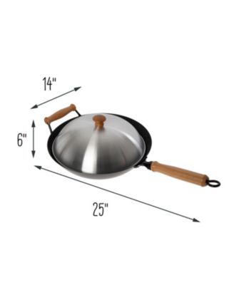 Professional Series 14" Carbon Steel Nonstick Wok Set with Lid and Maple Handles, 10 Pieces