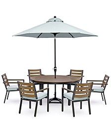 Stockholm Outdoor Aluminum 7-Pc. Dining Set (60" Round Dining Table & 6 Dining Chairs) with Outdoor Cushions, Created for Macy's