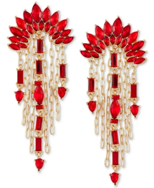 image of Guess Gold-Tone Stone Cluster Statement Drop Earrings