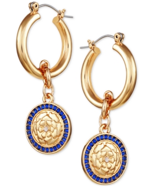 image of Guess Gold-Tone Crystal Rose Charm Hoop Earrings