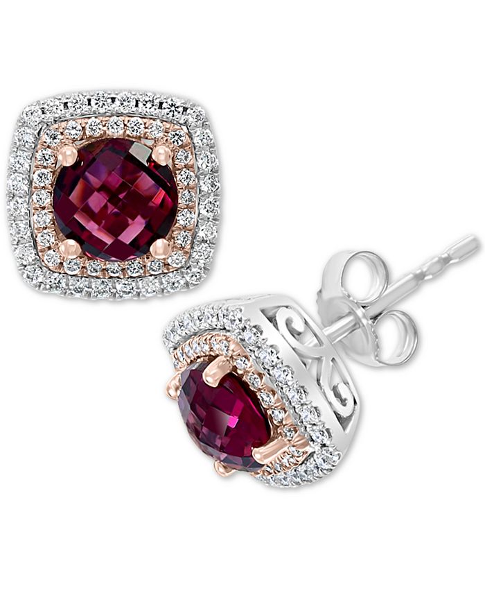 EFFY Collection - Rhodolite (2-1/2 ct. t.w.) & Diamond (1/3 ct. t.w.) Stud Earrings in 14k Rose Gold & White Gold