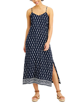 Style & Co Petite Printed Side-Slit Slip Dress, Created for Macy's - Macy's