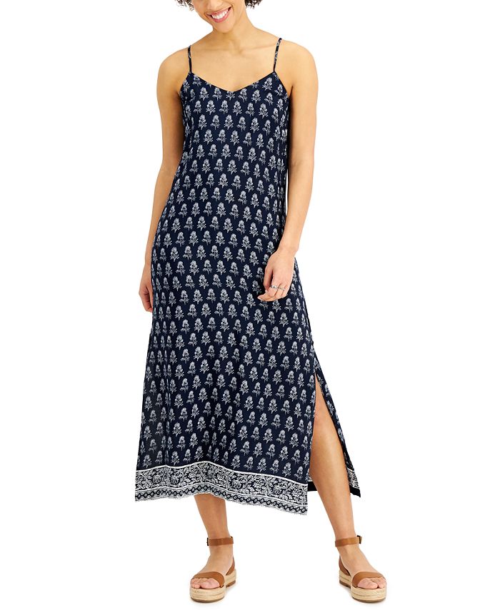 Style & Co Petite Printed Side-Slit Slip Dress, Created for Macy's - Macy's