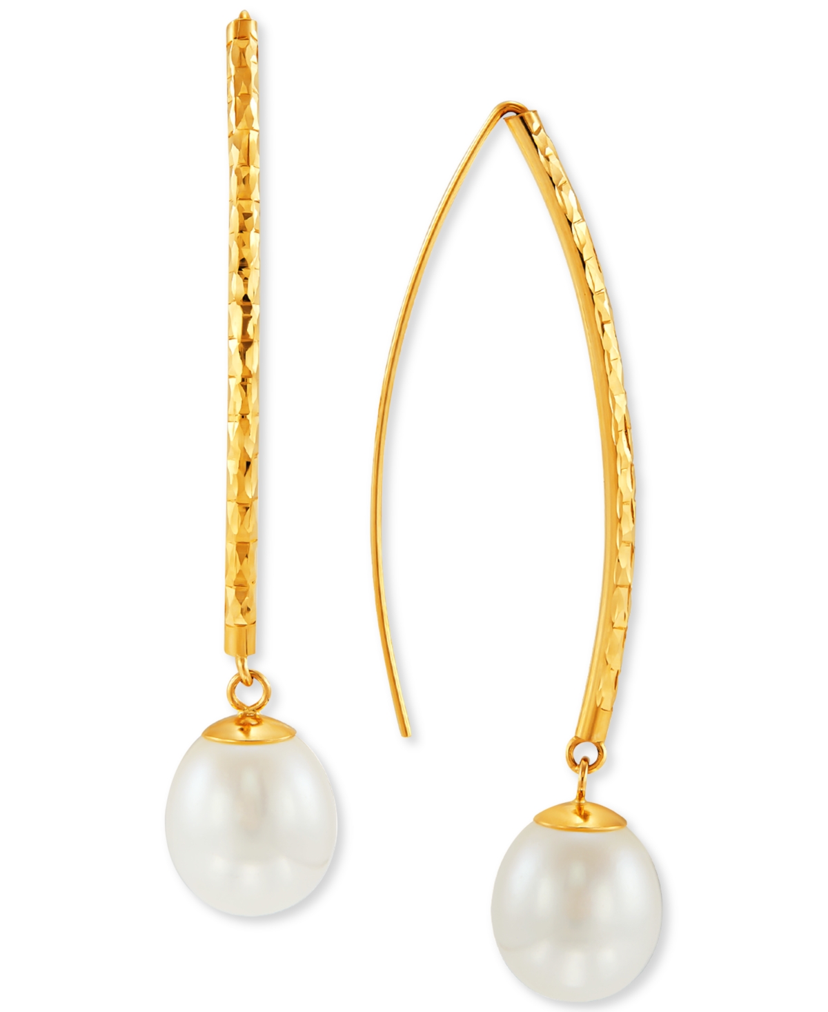 Cultured Freshwater Pearl (9-10mm) Threader Earrings in 14k Gold - Yellow Gold