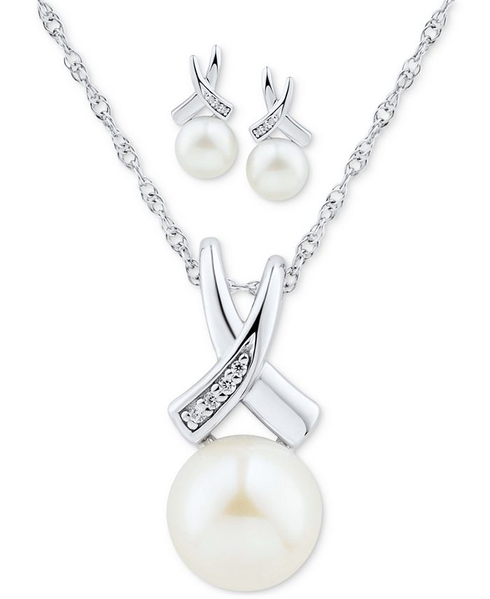 Macy's pearl necklace and earrings set clearance