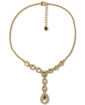 image of Charter Club Gold-Tone Pave & Pear-Shaped Crystal Lariat Necklace, 17