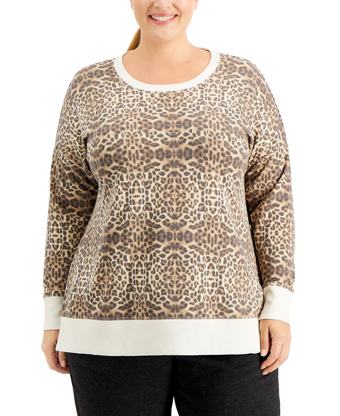 Plus size leopard sweatshirt deals