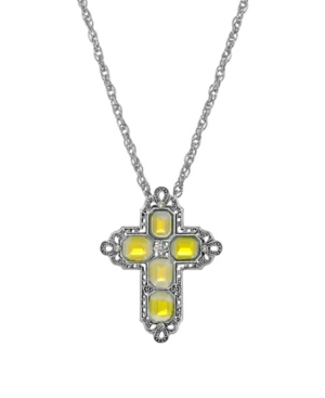 image of 2028 Women-s Pewter Rectangle Yellow Ab Crystal Cross Chain Necklace