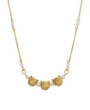 image of 2028 Women-s Triple Cat Face with Imitation Pearl Chain Necklace