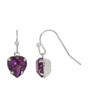 image of 2028 Women-s Silver Tone Purple Heart Drop Wire Earring