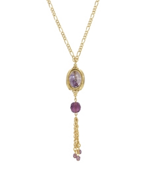 image of 2028 Women-s Gold Tone Purple Beaded Drop Spinner Necklace