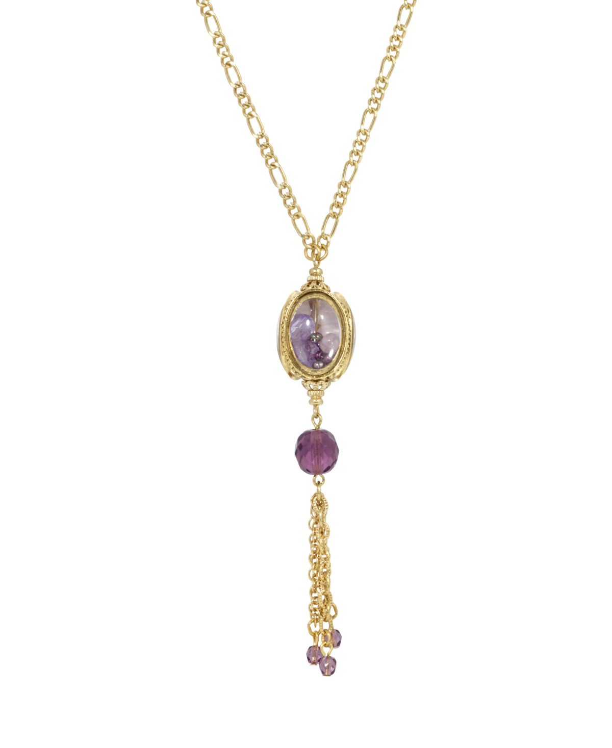2028 Women's Gold Tone Purple Beaded Drop Spinner Necklace