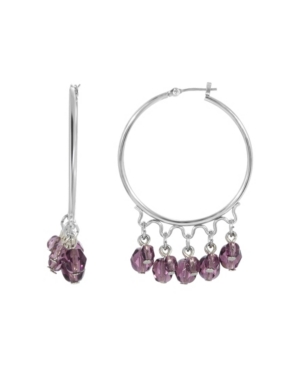 image of 2028 Women-s Silver Tone Purple Beaded Drop Hoop Earring