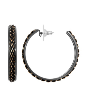 image of 2028 Women-s Black Tone and Gold Tone Thin Hoop Earrings