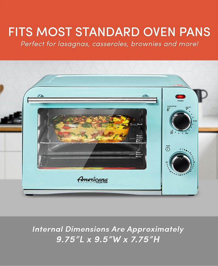 Elite Gourmet 4Slice Diner Retro Countertop Toaster Oven, Bake, Broil, Toast, 9" Pizza