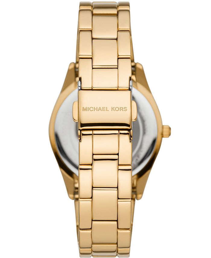 Michael Kors Women's Heather Three-Hand Gold-Tone Alloy Bracelet Watch ...