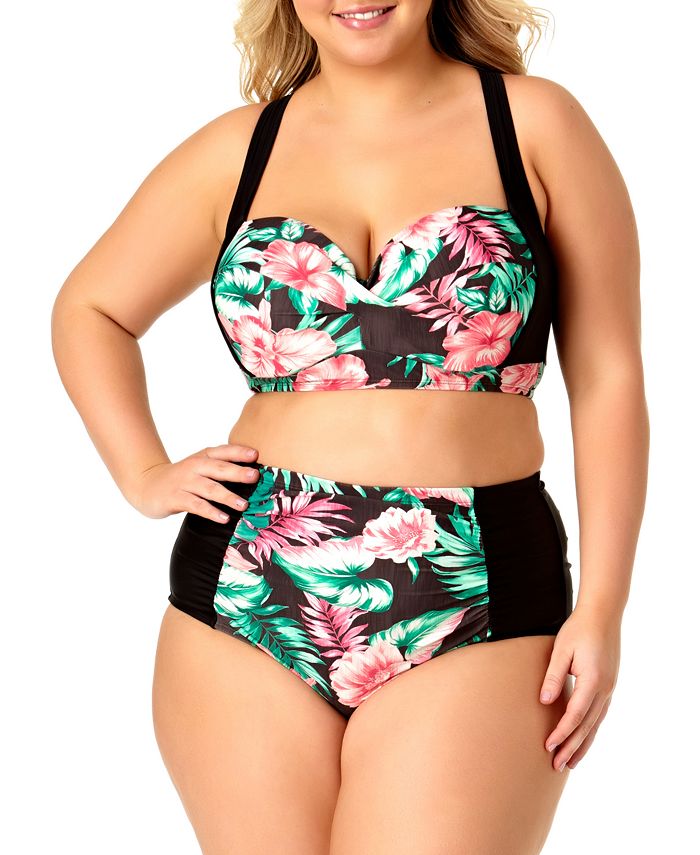 California Waves California Waves Plus Size Printed Underwire Bikini Top & Printed High-Waist Bottoms & Reviews - Swimsuits Cover-Ups - Plus Sizes -
