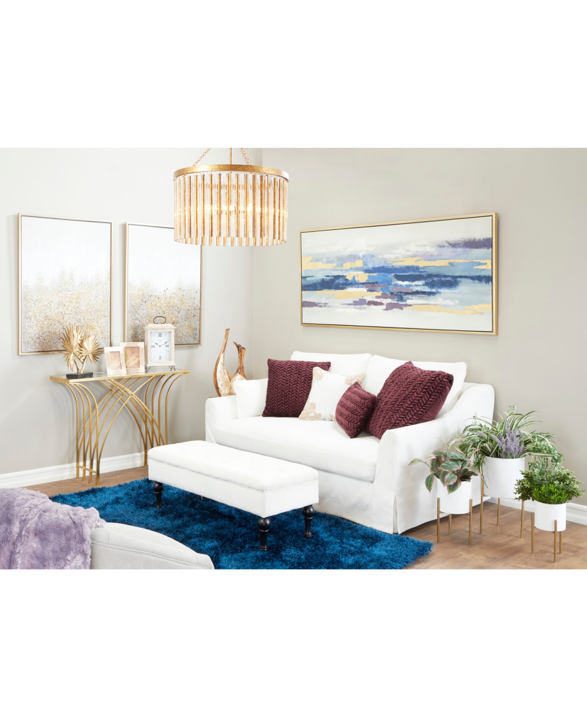 Multimedia and Abstract Art Paintings with Glitter, Set of 2 - Gold-tone