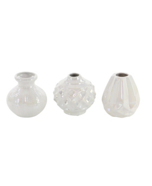 Cosmoliving By Cosmopolitan Set Of 3 Cream Stoneware Glam Vase, 6" X 6" In White