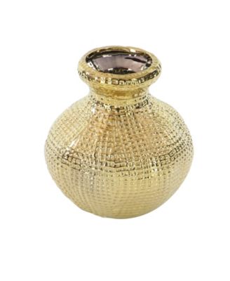 by Cosmopolitan Set of 3 Gold Stoneware Glam Vase, 6" x 6"