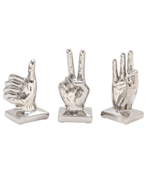 Cosmoliving By Cosmopolitan Set Of 3 Silver Porcelain Traditional Hand Sculpture, 6", 7", 7" In Silver-tone