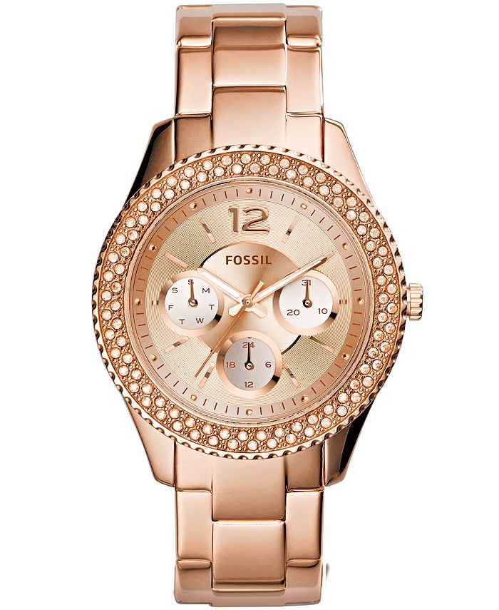 Fossil Women's Stella Rose Gold-Tone Stainless Steel Bracelet Watch ...