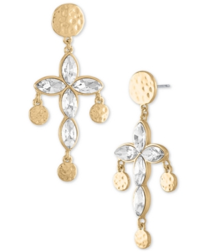 image of Rachel Rachel Roy Gold-Tone Hammered Coin & Crystal Cross Drop Earrings