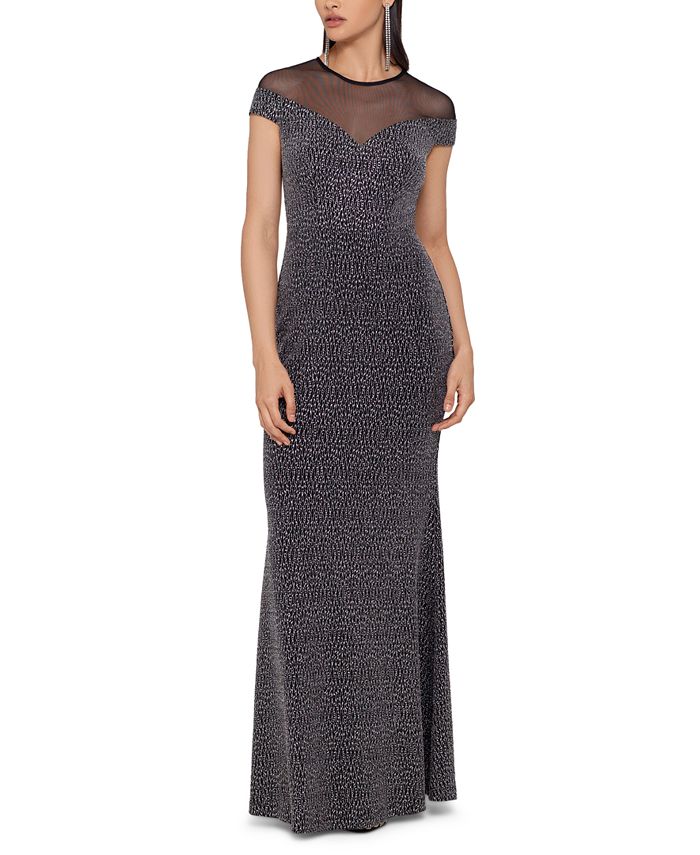 Betsy & Adam Illusion Glitter-Knit Gown - Macy's