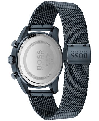 BOSS - Men's Chronograph Skymaster Blue Ion-Plated Mesh Steel Bracelet Watch 44mm