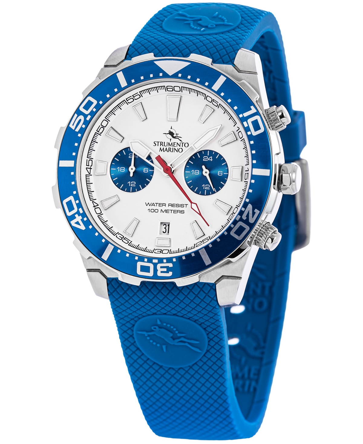 Shop Strumento Marino Men's Skipper Dual Time Zone Blue Silicone Strap Watch 44mm, Created For Macy's In Stainless Steel  Blue