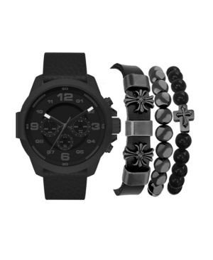Shop American Exchange Men's Black Faux Leather Strap Watch 50mm Gift Set