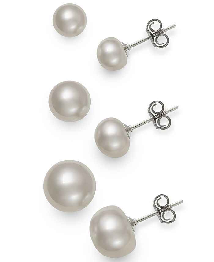 Giani Bernini - 3-Pc. Set Cultured Freshwater Pearl (5, 7, 9mm) Stud Earrings in Sterling Silver