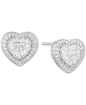Diamond Baguette Heart Stud Earrings (1/2 ct. t.w.) in 14k Gold , 14k White Gold or 14k Rose Gold
